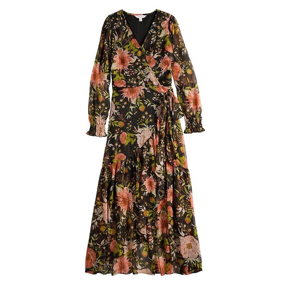 LC Lauren Conrad Floral High-Low Hem Faux-wrap Long Sleeve Maxi Dress Size M - Picture 2 of 10